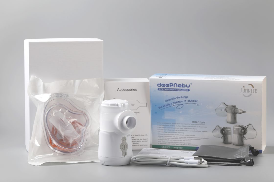 ชุดเครื่องพ่นฝอยละอองที่บ้านแบบตาข่ายแบบพกพาระบบสั่น 3.2μm Asthma Kids Adult